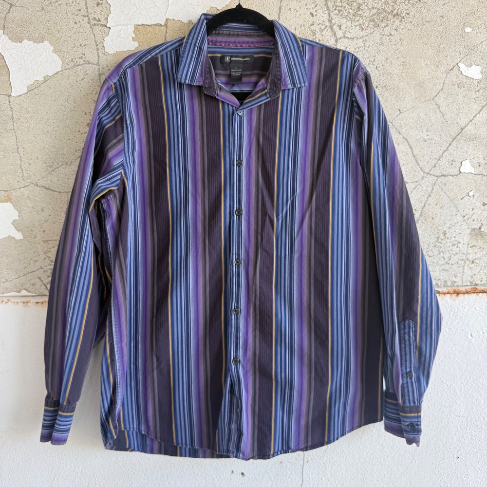 Vtg‎ 90s Shirt Striped Button Up Long Sleeve Retro INC International Concepts L